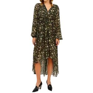 Rococo Sand Flora High Low Maxi Dress Green & Black Size Small Revolve